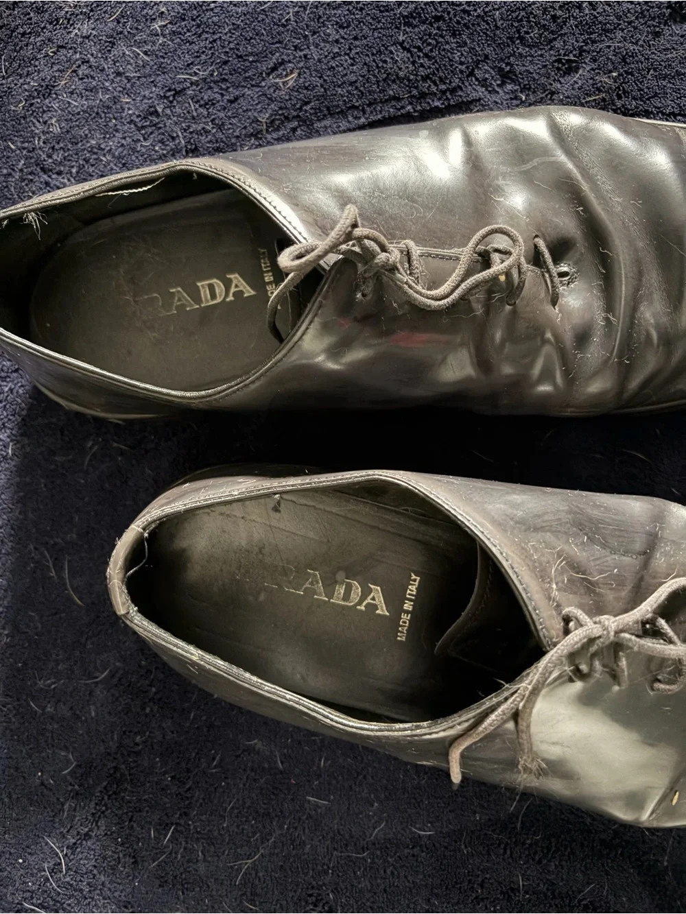 Prada Gray Leather Lace-Up Oxfords